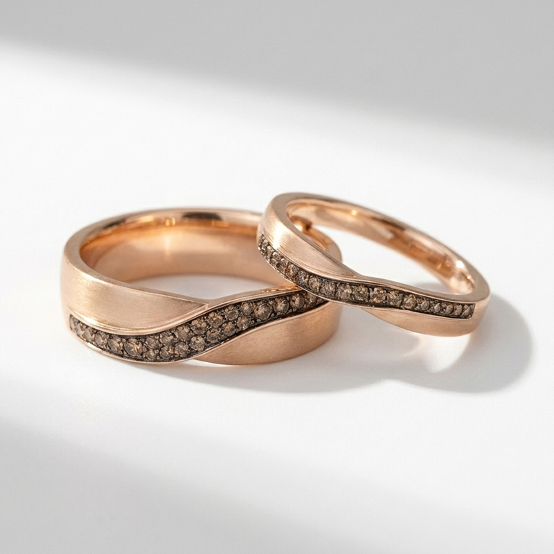 Sotiya Wave-shaped Round Cut Coffee Couple Rings Sterling Silver-Sotiya