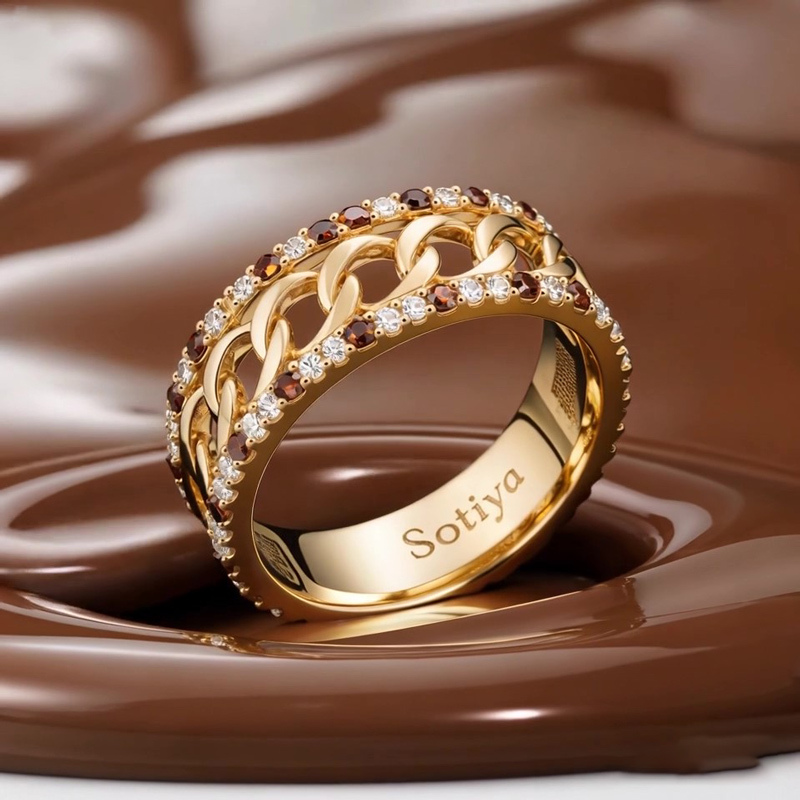 Sotiya Chain Link Coffee Women's Wedding Ring Sterling Silver-Sotiya