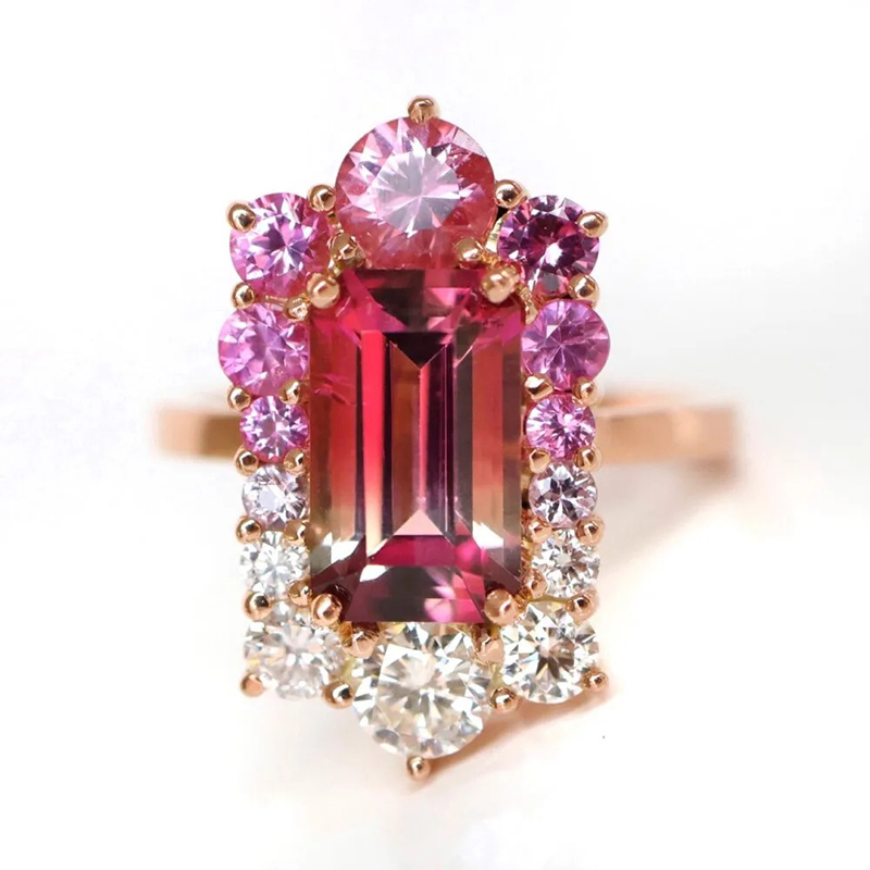 Sotiya Vintage Watermelon Emerald Cut Engagement Ring Sterling Silver-Sotiya