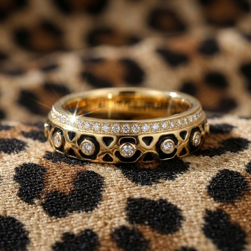 Sotiya Leopard Print Black Enamel Eternity Ring Sterling Silver-Sotiya