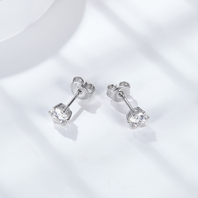 Sotiya Classic 6 Prong Solitaire Round Cut Moissanite Stud Earrings Sterling Silver-Sotiya