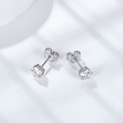 Sotiya Classic 6 Prong Solitaire Round Cut Moissanite Stud Earrings Sterling Silver-Sotiya