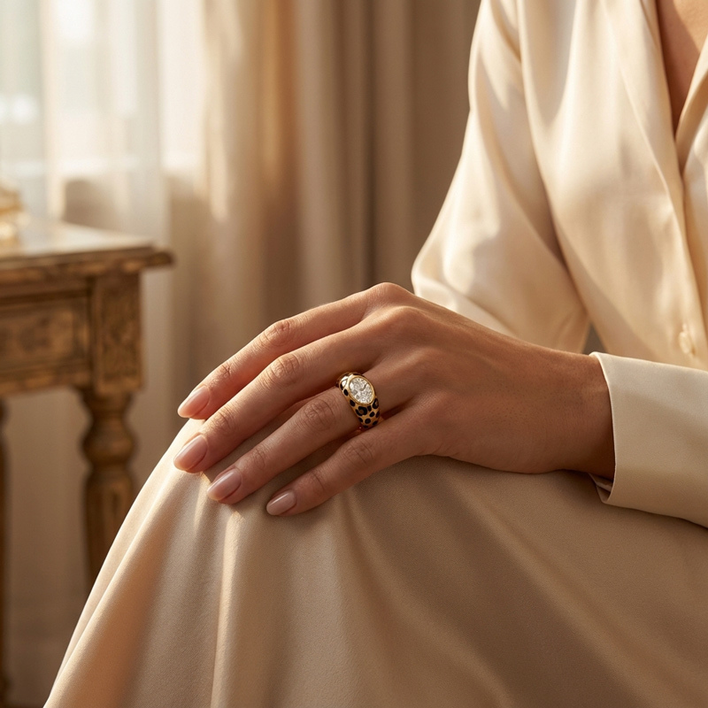 Sotiya Oval Cut Leopard Print Coffee Enamel Ring Sterling Silver-Sotiya