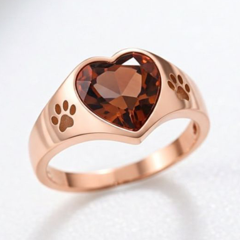 Sotiya Pet Cat Dog Paw Solitaire Coffee Heart Cut Engagement Ring Sterling Silver-Sotiya