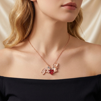 Animal City Bunny and Fox Inspired Hug Heart Couple  Necklace-Sotiya