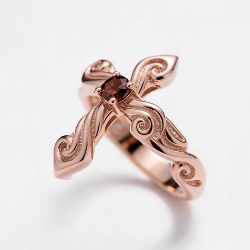 Sotiya Cross Design Faith Round Cut Coffee Cocktail Ring Sterling Silver-Sotiya