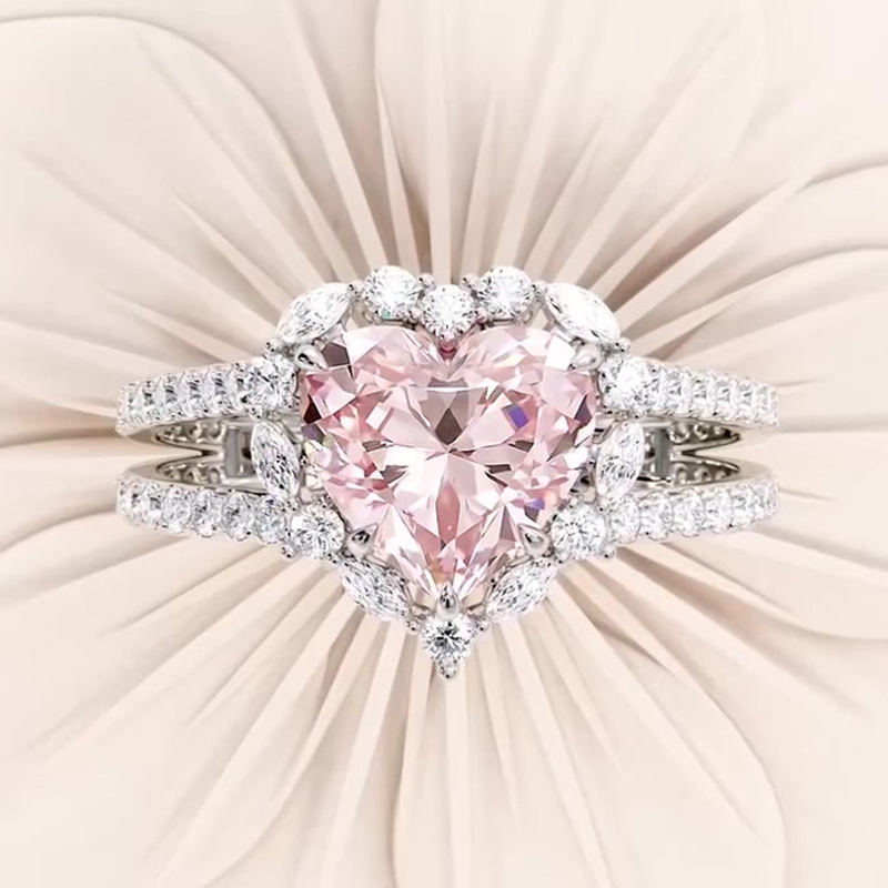 Sotiya Synthetic Morganite Halo Heart Cut Engagement Ring Sterling Silver-Sotiya