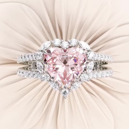 Sotiya Synthetic Morganite Halo Heart Cut Engagement Ring Sterling Silver-Sotiya