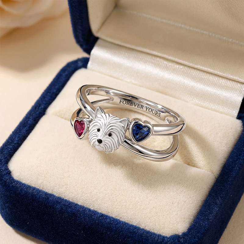 Sotiya West Highland White Terrier Enamel Heart Cut Ring Sterling Silver-Sotiya