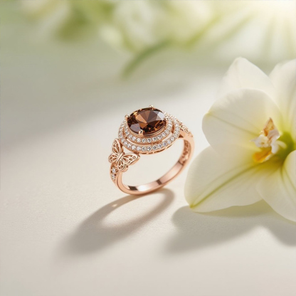 Sotiya Butterfly Round Cut Double Halo Coffee Engagement Ring Sterling Silver-Sotiya