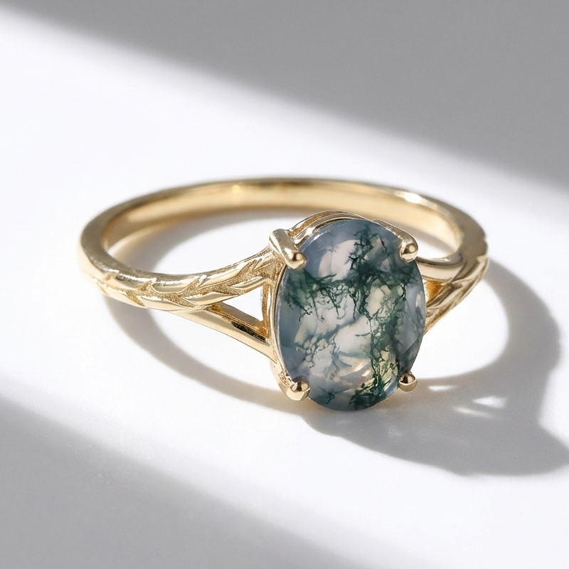 Sotiya Nature Inspired Moss Agate Oval Cut Engagement Ring Sterling Silver-Sotiya