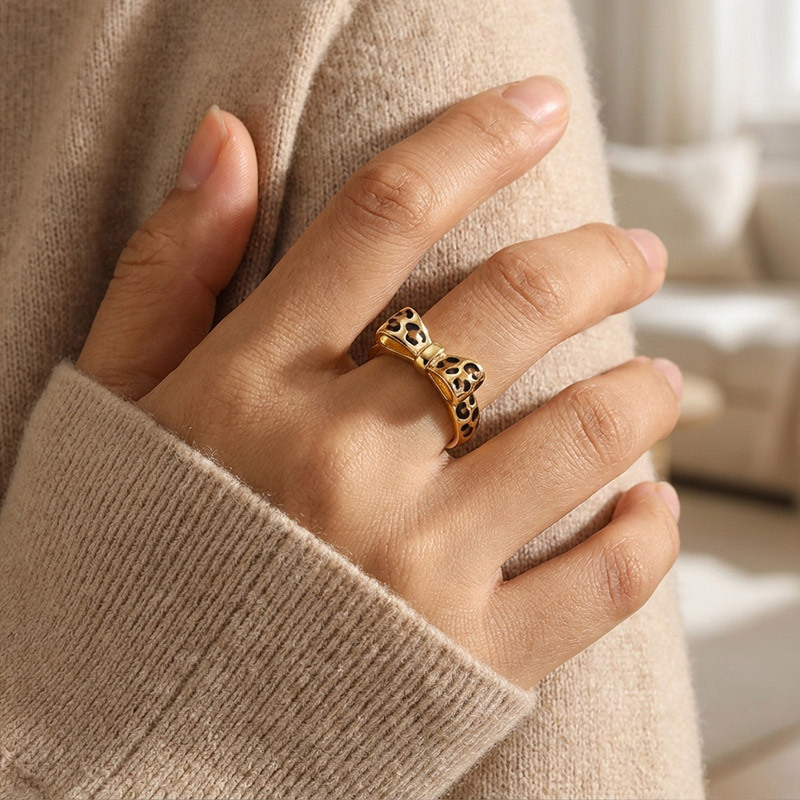 Sotiya Leopard Print Bowknot Enamel Ring Sterling Silver-Sotiya