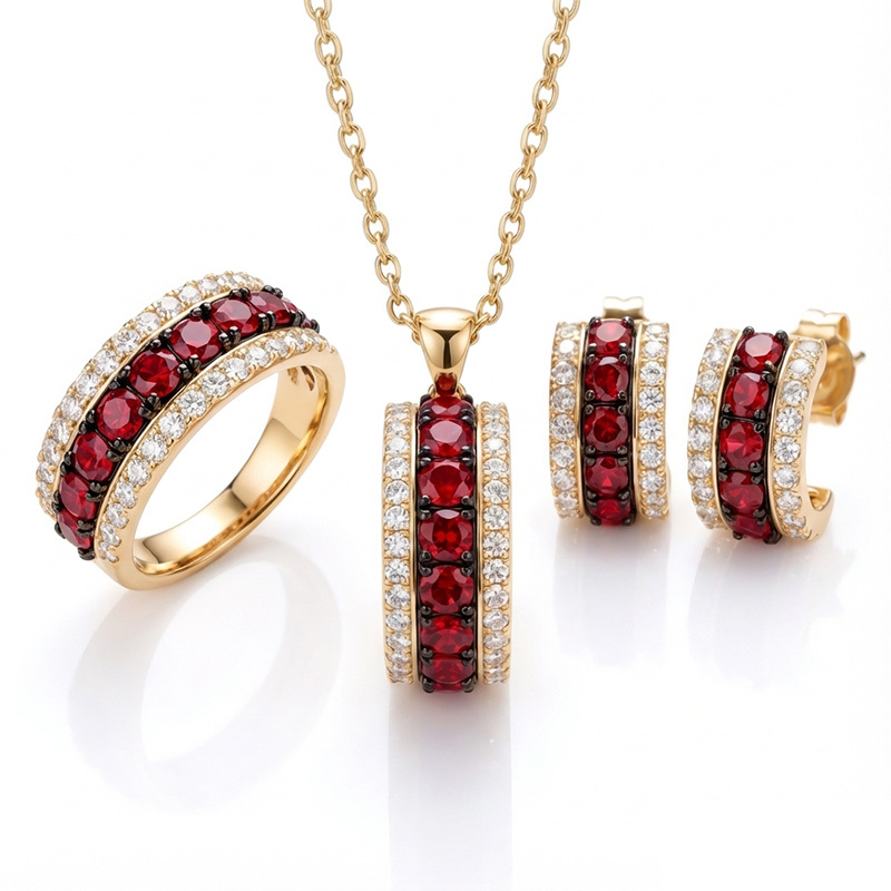 Sotiya Three-Row Round Cut Jewelry Set Sterling Silver-Sotiya