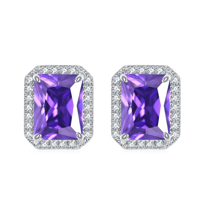 Sotiya 12 Birthstones Halo Emerald Cut Stud Earrings Sterling Silver-Sotiya