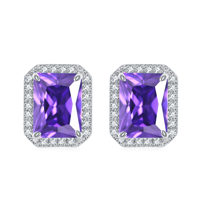 Sotiya 12 Birthstones Halo Emerald Cut Stud Earrings Sterling Silver-Sotiya