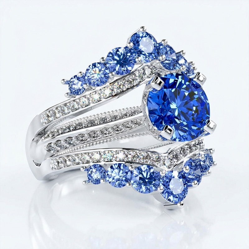 Sotiya Two Tone Round Cut Coffee Enhancer Wedding Bridal Ring Set Sterling Silver