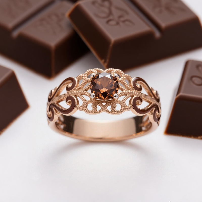 Sotiya Victorian Rococo Enamel Round Cut Coffee Engagement Ring Sterling Silver-Sotiya