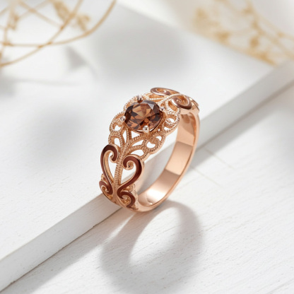 Sotiya Victorian Rococo Enamel Round Cut Coffee Engagement Ring Sterling Silver-Sotiya