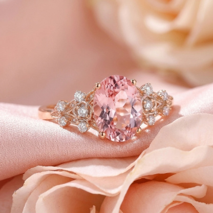 Sotiya Floral Sidestones Pink Oval Fantasy Starbrite Cut Engagement Ring Sterling Silver-Sotiya