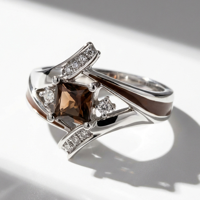 Sotiya Princess Cut Bypass Coffee Enamel Engagement Ring Sterling Silver-Sotiya