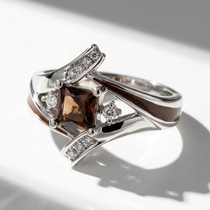 Sotiya Princess Cut Bypass Coffee Enamel Engagement Ring Sterling Silver-Sotiya