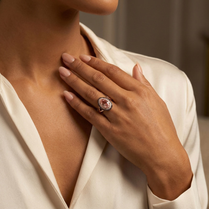 Sotiya Double Halo Pear Cut Pink Coffee Engagement Ring Sterling Silver-Sotiya