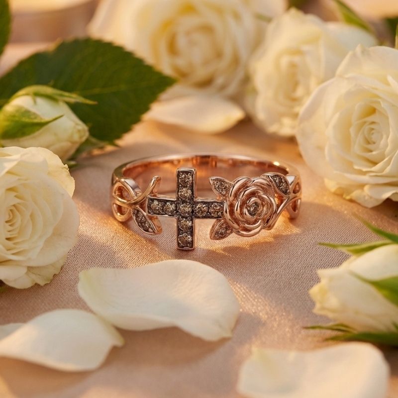 Sotiya Rose Design Faith Cross Coffee Cocktail Ring Sterling Silver-Sotiya