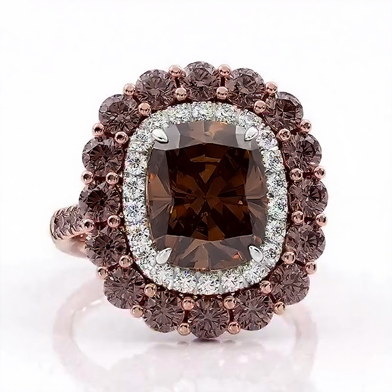 Sotiya Cathedral Double Halo Cushion Cut Coffee Engagement Ring Sterling Silver-Sotiya