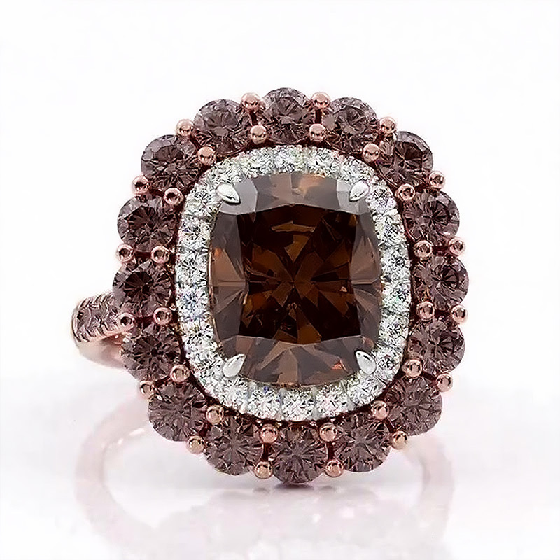 Sotiya Cathedral Double Halo Cushion Cut Coffee Engagement Ring Sterling Silver-Sotiya