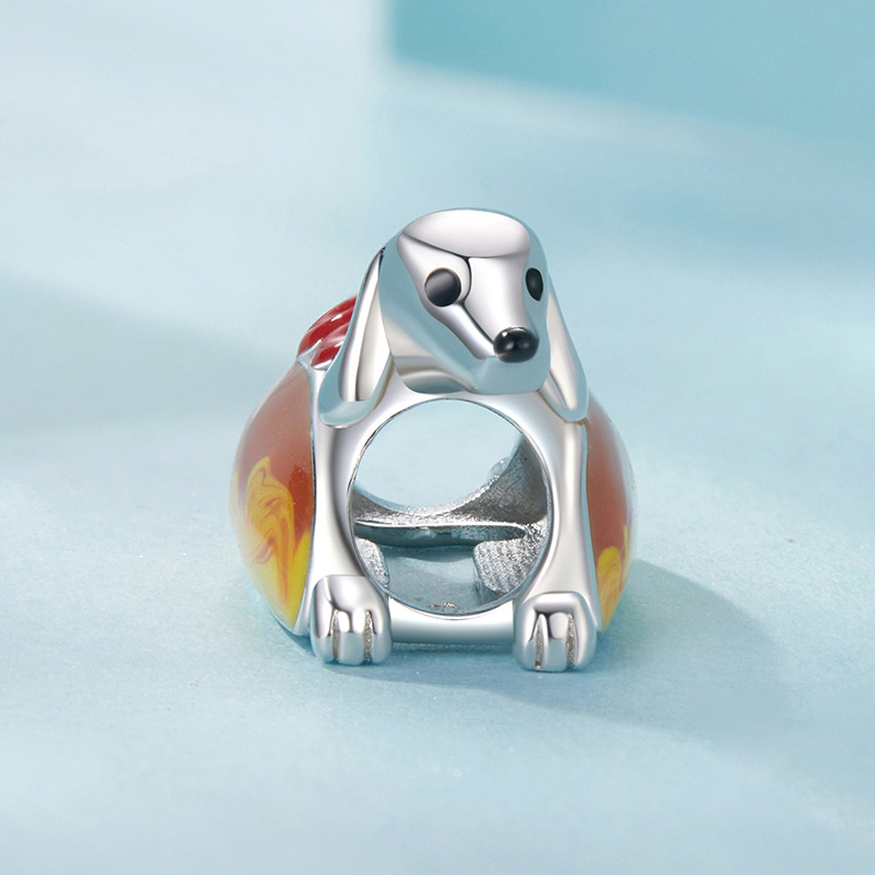 Sotiya Cute Dachshund Hot Dog Twist Enamel Charm Sterling Silver-Sotiya