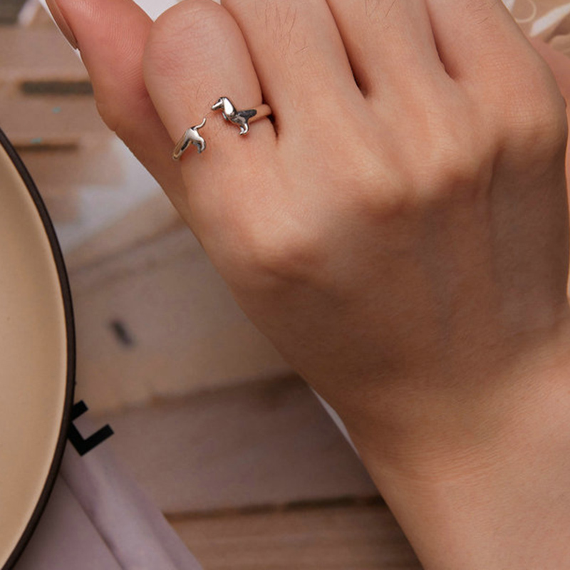 Sotiya Cute Dachshund Dog Open Ring Sterling Silver-Sotiya