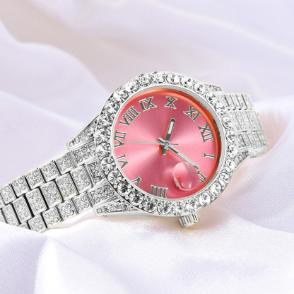 Sotiya Pink Dial Roman Numeral Waterproof Quartz Luminous Watch-Sotiya