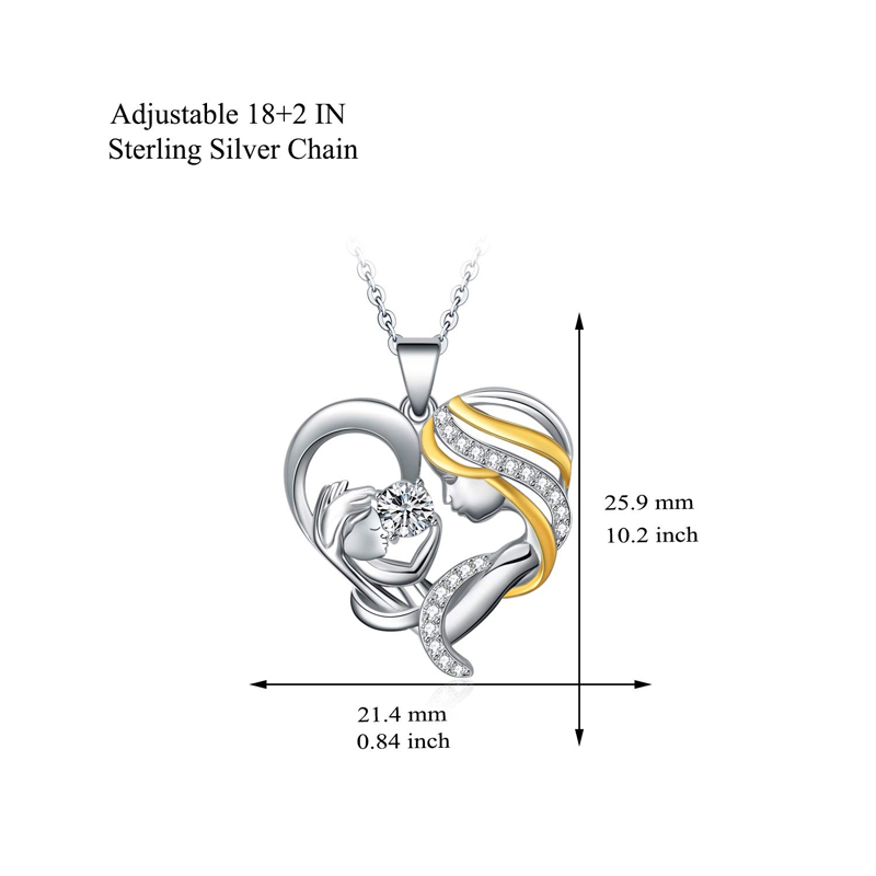 Sotiya Mom and Baby Heart Pendant Necklace Sterling Silver-Sotiya