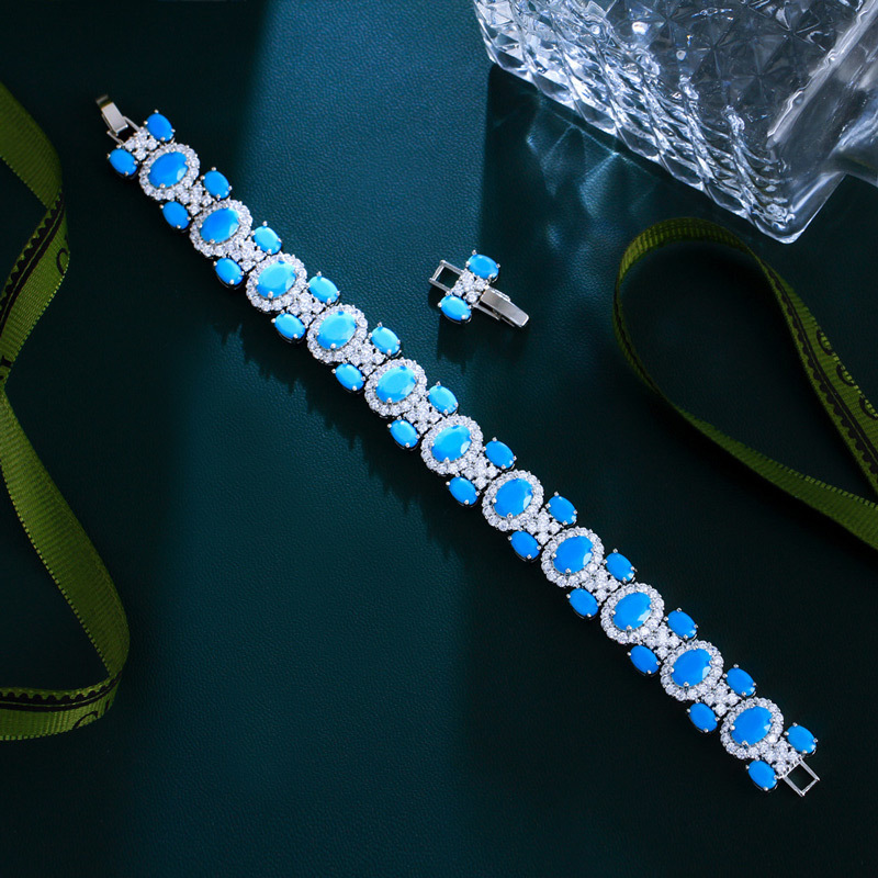 Sotiya Halo Oval Turquoise Tennis Bracelet-Sotiya
