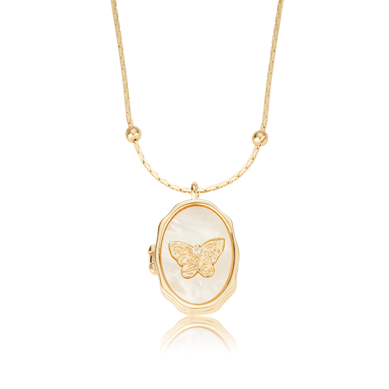Sotiya Butterfly Shell Personalized Photo Locket Necklace-Sotiya