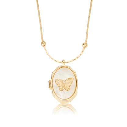 Sotiya Butterfly Shell Personalized Photo Locket Necklace-Sotiya