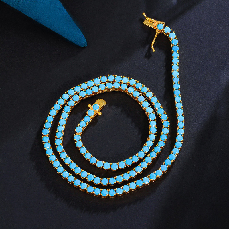 Sotiya Blue Turquoise Clavicle Chain Tennis Necklace-Sotiya