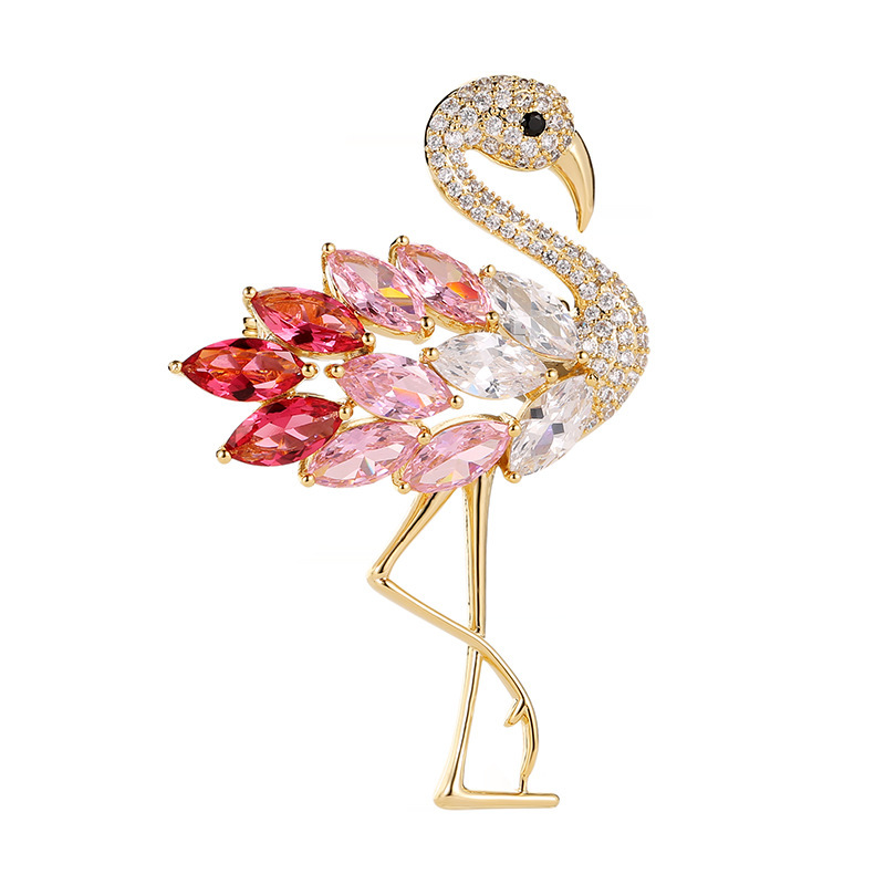 Sotiya Multi Colored Flamingo Marquise Cut Brooch-Sotiya