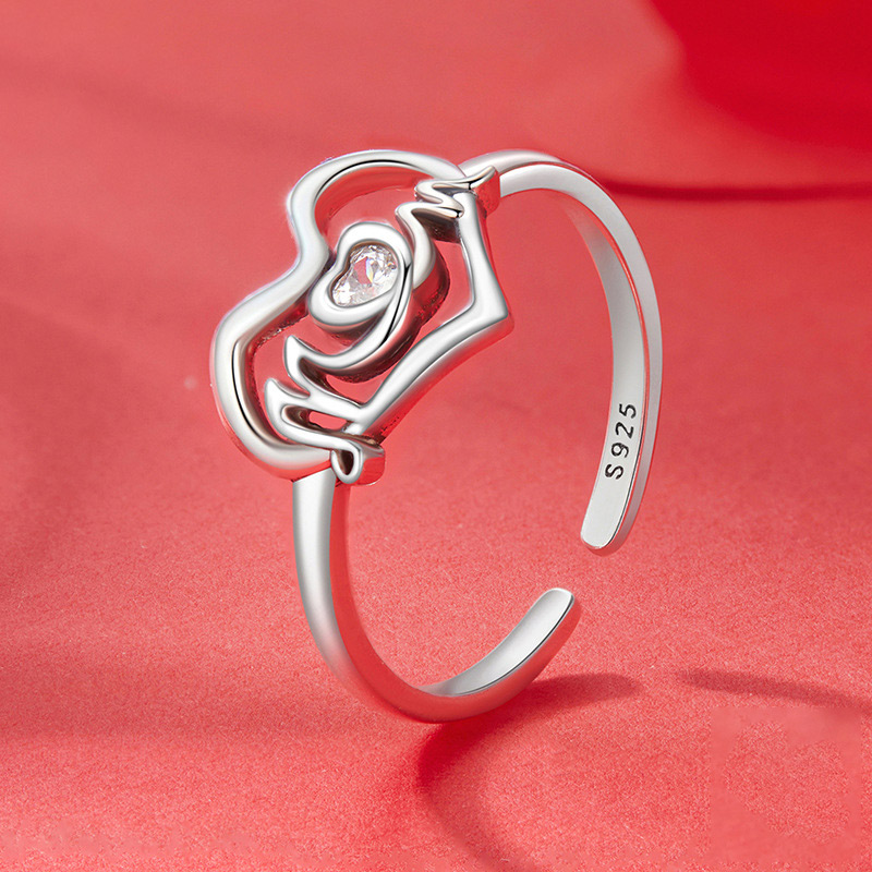 Sotiya MOM Heart Shaped Open Ring Sterling Silver-Sotiya