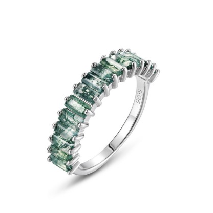 Sotiya Emerald Cut Green Moss Agate Women's Wedding Ring Sterling Silver-Sotiya