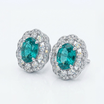 Sotiya Halo Oval Cut Lab Grown Paraiba Stud Earrings Sterling Silver