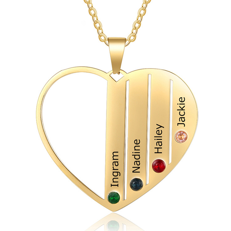 Sotiya Personalized Heart Shaped Family Birthstone Necklace Sterling Silver-Sotiya
