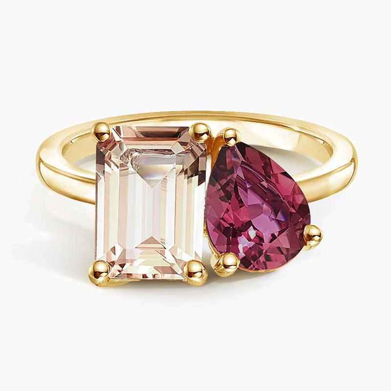 Sotiya Toi et Moi Morganite and Hot Pink Engagement Ring Sterling Silver-Sotiya