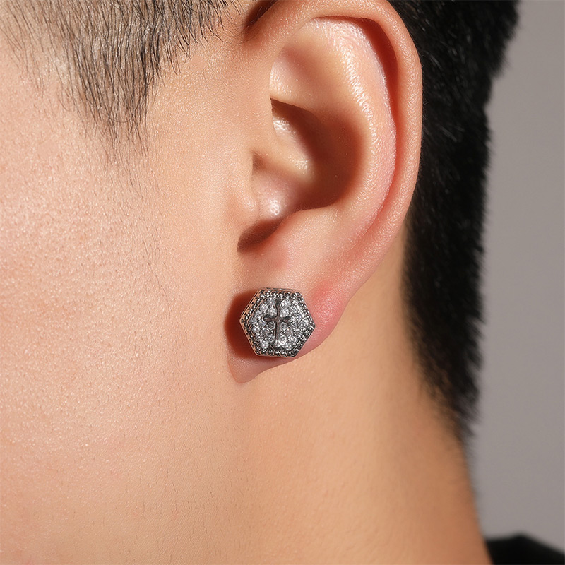 Sotiya Cross Design Faith Men's Stud Earrings-Sotiya
