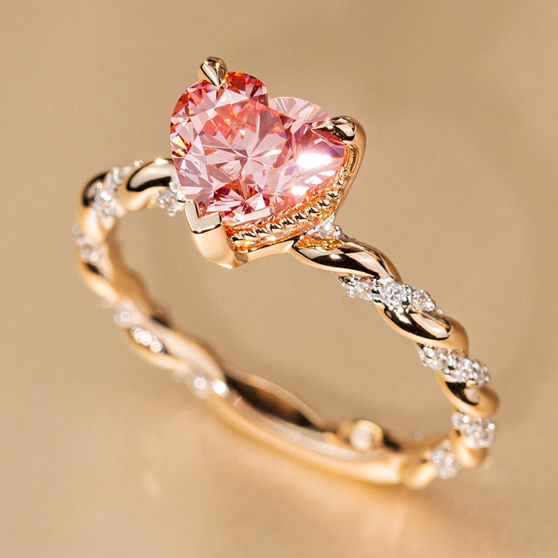 Sotiya Twist Heart Cut Pink/Coffee/White Engagement Ring Sterling Silver-Sotiya