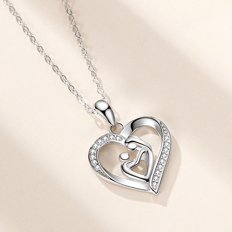 Sotiya Mom and Baby Heart Pendant Necklace Sterling Silver-Sotiya