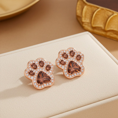 Sotiya Pet Cat Dog Paw Halo Coffee Heart Cut Stud Earrings Sterling Silver-Sotiya