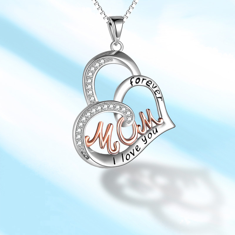 Sotiya Heart MOM Engraved Pendant Necklace Sterling Silver-Sotiya