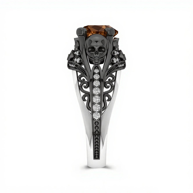 Sotiya Gothic Skull Heart Cut Coffee Engagement Ring Sterling Silver-Sotiya