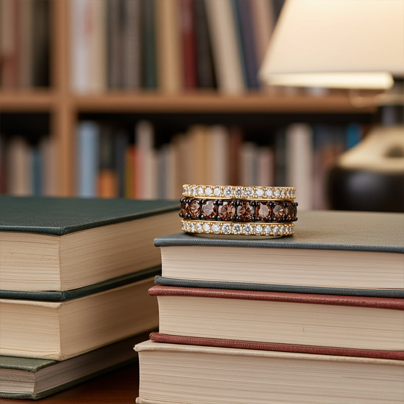 Sotiya Three-Row Round Cut Coffee Women's Wedding Ring Sterling Silver-Sotiya